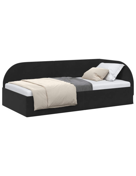 Cornice del letto ad angolo con testiera Nero 90 cm x 190 cm