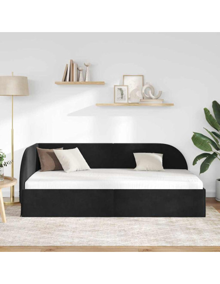 Cornice del letto ad angolo con testiera Nero 90 cm x 190 cm