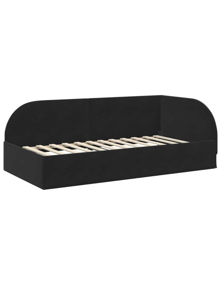 Cornice del letto ad angolo con testiera Nero 90 cm x 190 cm