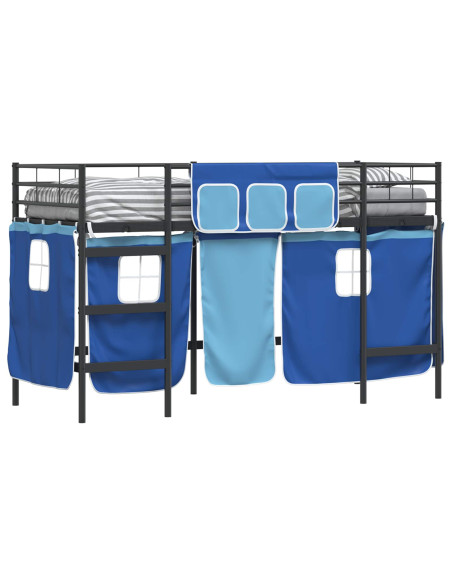 Struttura del Letto Loft per Bambini con Tendine Nero e Blu