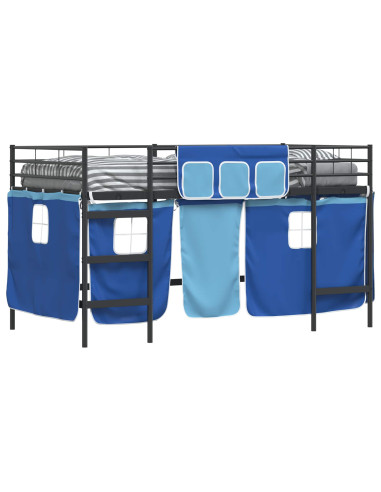 Struttura del Letto Loft per Bambini con Tendine Nero e Blu