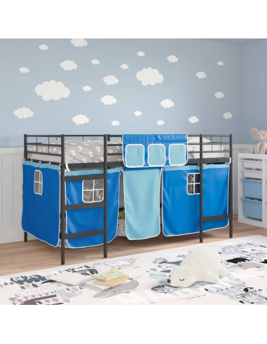 Struttura del Letto Loft per Bambini con Tendine Nero e Blu