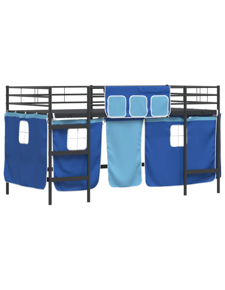 Struttura del Letto Loft per Bambini con Tendine Nero e Blu
