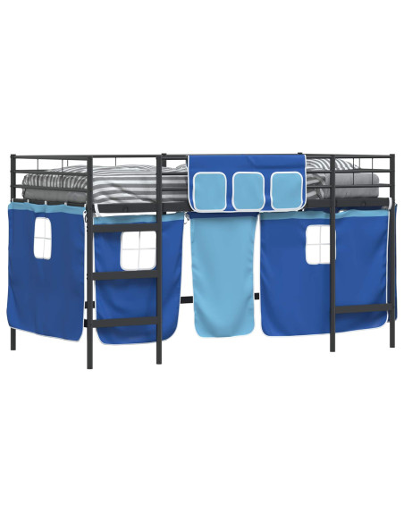 Struttura del Letto Loft per Bambini con Tendine Nero e Blu