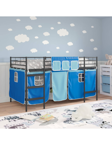 Struttura del Letto Loft per Bambini con Tendine Nero e Blu
