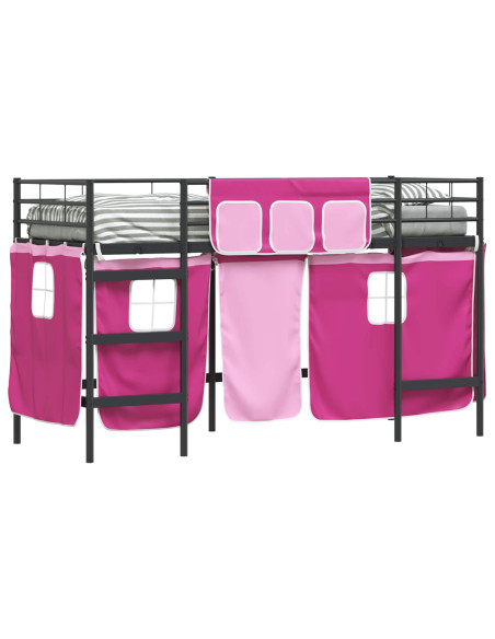 Struttura del Letto Loft per Bambini con Tendine Nero e rosa