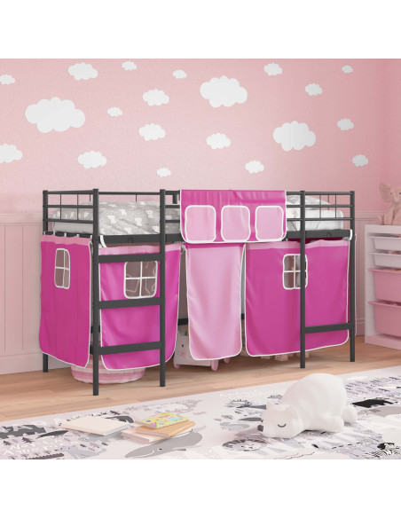 Struttura del Letto Loft per Bambini con Tendine Nero e rosa