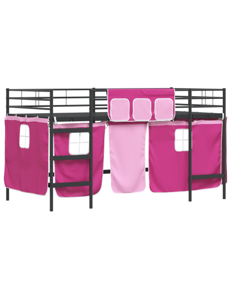 Struttura del Letto Loft per Bambini con Tendine Nero e rosa