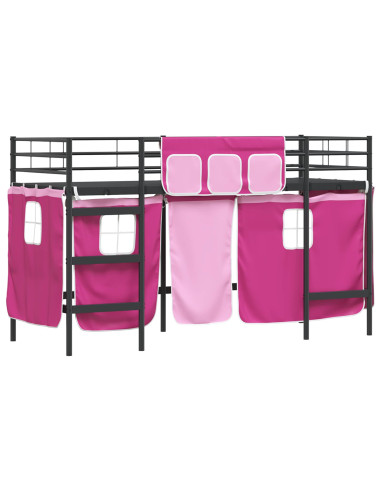 Struttura del Letto Loft per Bambini con Tendine Nero e rosa
