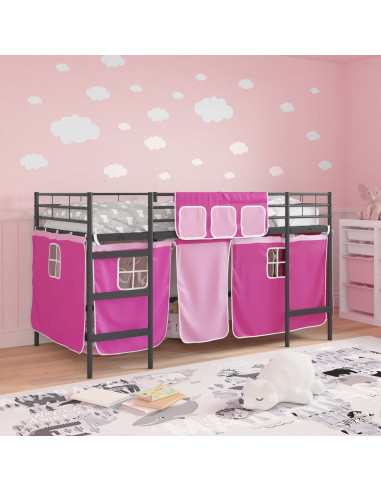 Struttura del Letto Loft per Bambini con Tendine Nero e rosa