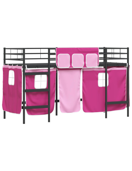 Struttura del Letto Loft per Bambini con Tendine Nero e rosa