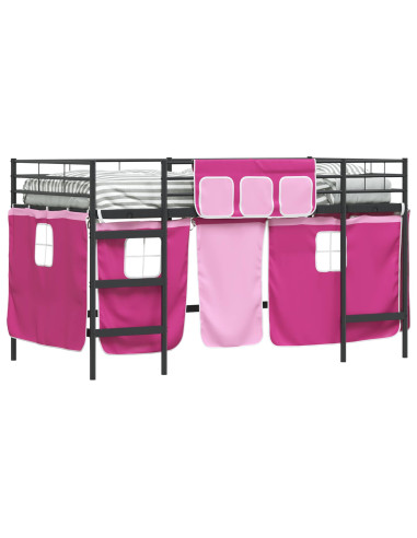 Struttura del Letto Loft per Bambini con Tendine Nero e rosa