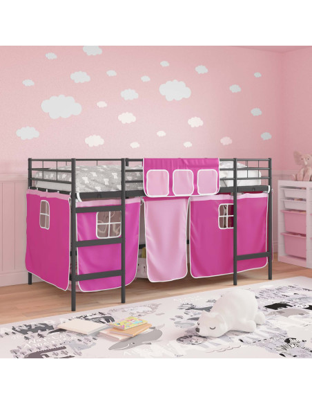 Struttura del Letto Loft per Bambini con Tendine Nero e rosa