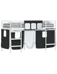 Struttura del Letto Loft per Bambini con Tendine Bianco e Nero 2