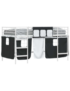 Struttura del Letto Loft per Bambini con Tendine Bianco e Nero 2