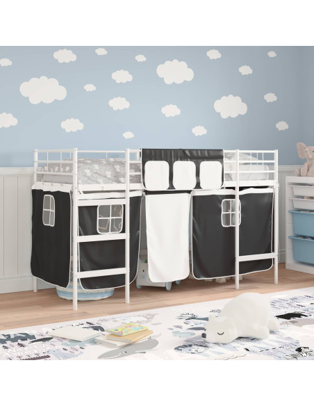 Struttura del Letto Loft per Bambini con Tendine Bianco e Nero