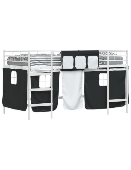 Struttura del Letto Loft per Bambini con Tendine Bianco e Nero