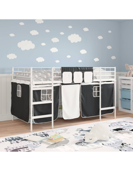 Struttura del Letto Loft per Bambini con Tendine Bianco e Nero
