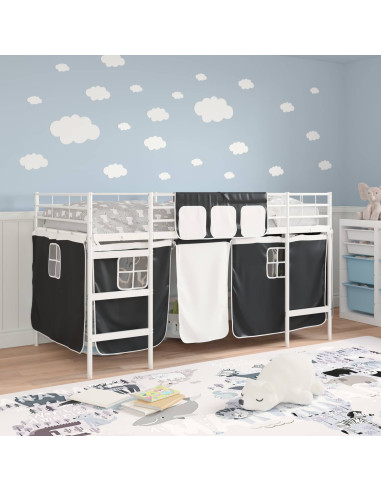 Struttura del Letto Loft per Bambini con Tendine Bianco e Nero