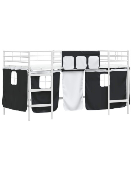 Struttura del Letto Loft per Bambini con Tendine Bianco e Nero