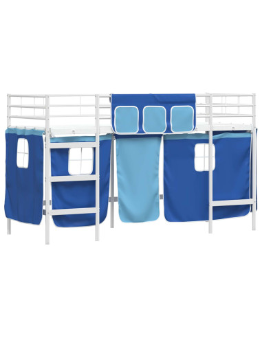 Struttura del Letto Loft per Bambini con Tendine Bianco e Blu