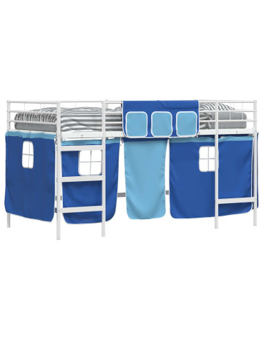 Struttura del Letto Loft per Bambini con Tendine Bianco e Blu