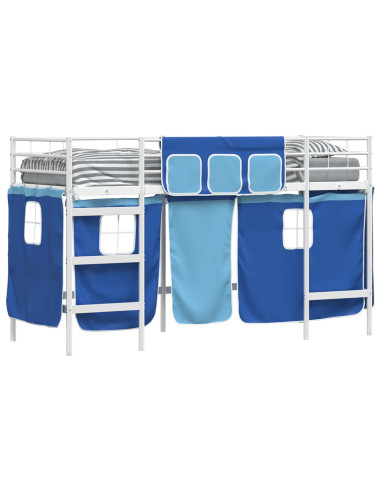 Struttura del Letto Loft per Bambini con Tendine Bianco e Blu
