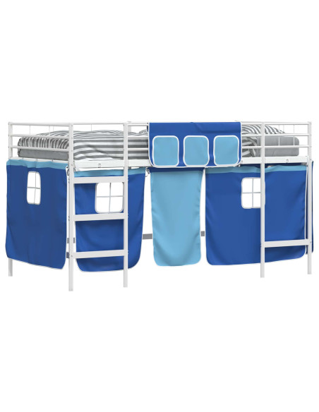 Struttura del Letto Loft per Bambini con Tendine Bianco e Blu