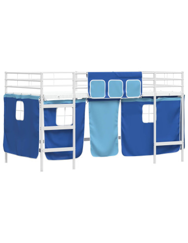Struttura del Letto Loft per Bambini con Tendine Bianco e Blu