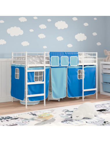 Struttura del Letto Loft per Bambini con Tendine Bianco e Blu