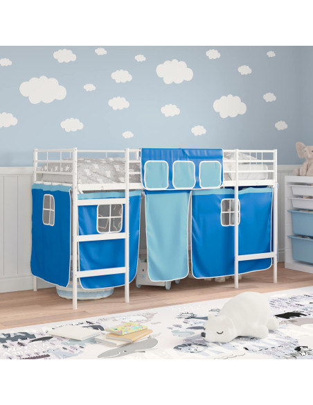 Struttura del Letto Loft per Bambini con Tendine Bianco e Blu