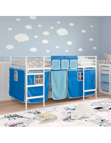 Struttura del Letto Loft per Bambini con Tendine Bianco e Blu