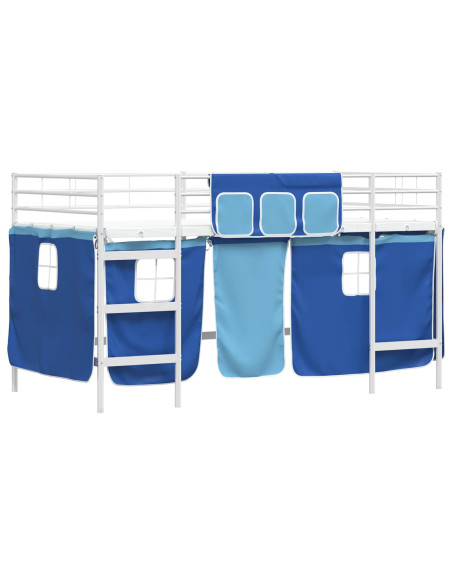 Struttura del Letto Loft per Bambini con Tendine Bianco e Blu