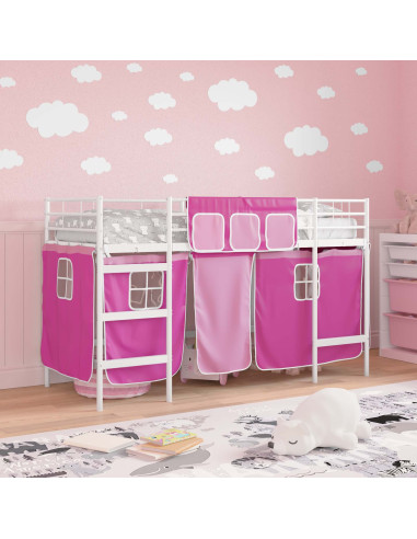 Struttura del Letto Loft per Bambini con Tendine Bianco e Rosa