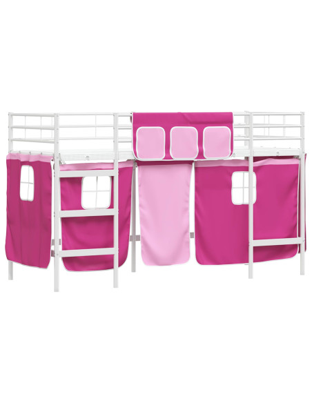 Struttura del Letto Loft per Bambini con Tendine Bianco e Rosa