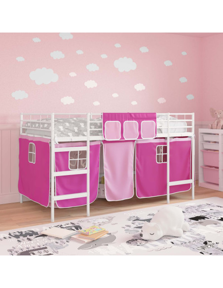 Struttura del Letto Loft per Bambini con Tendine Bianco e Rosa