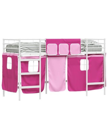 Struttura del Letto Loft per Bambini con Tendine Bianco e Rosa