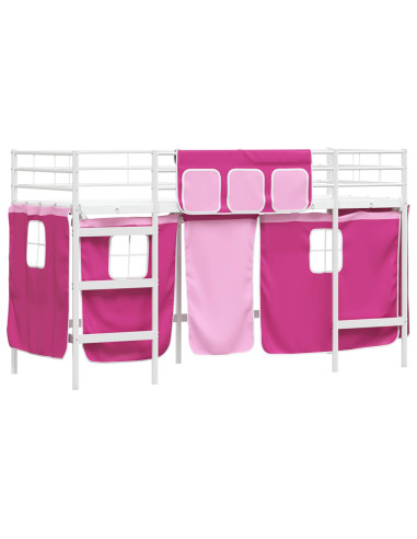 Struttura del Letto Loft per Bambini con Tendine Bianco e Rosa