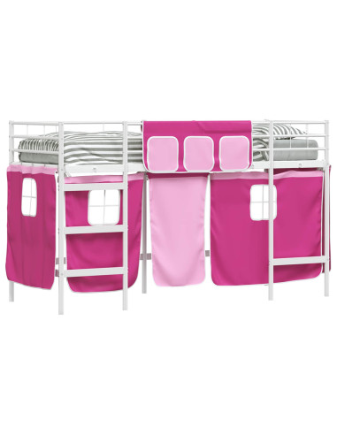 Struttura del Letto Loft per Bambini con Tendine Bianco e Rosa