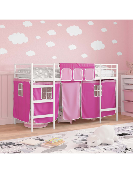 Struttura del Letto Loft per Bambini con Tendine Bianco e Rosa