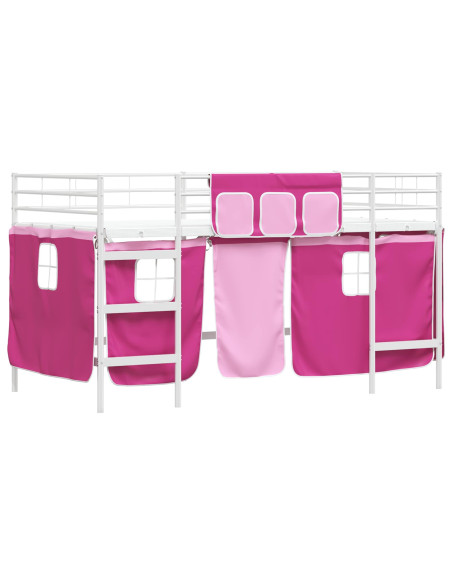 Struttura del Letto Loft per Bambini con Tendine Bianco e Rosa