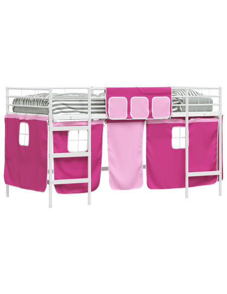 Struttura del Letto Loft per Bambini con Tendine Bianco e Rosa