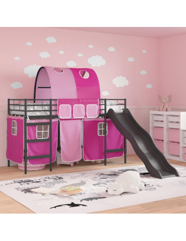Struttura del letto loft per bambini Nero e rosa 99,5 x 190 cm