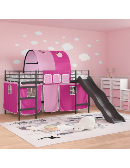 Struttura del letto loft per bambini Nero e rosa 99,5 x 200 cm