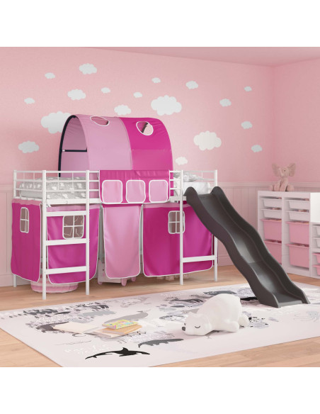 Struttura del letto loft per bambini Bianco e Rosa Metallo