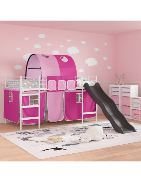 Struttura del letto loft per bambini Bianco e Rosa Metallo