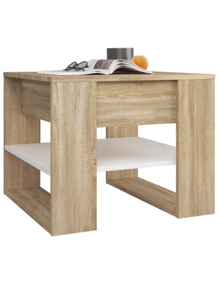 Tavolino Bianco e Rovere Sonoma 55,5x55x45 cm Legno Multistrato