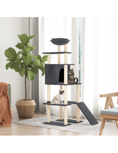 Albero per Gatti con Tiragraffi in Sisal Grigio Scuro 166 cm
