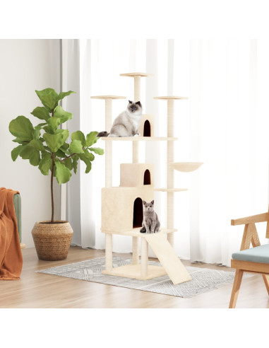 Albero per Gatti con Tiragraffi in Sisal Crema 175 cm