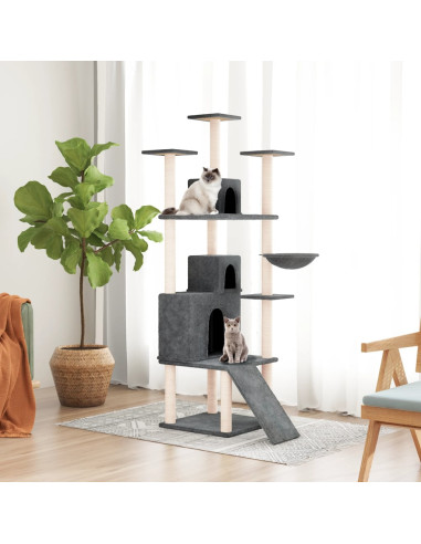 Albero per Gatti con Tiragraffi in Sisal Grigio Scuro 175 cm